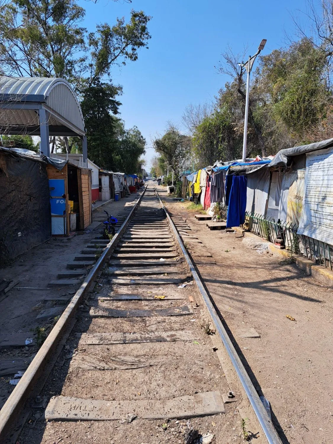 A migrant camp along the railway tracks in Mexico City